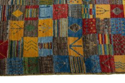 Close-up detail of New Persian Gabbeh rug from Iran / Persia showing Wool weave