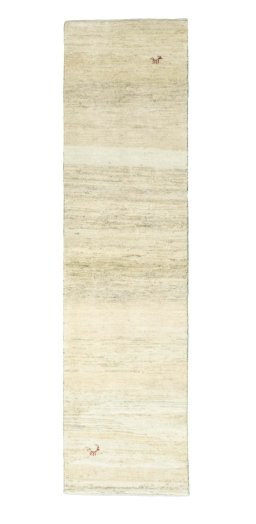 Full view of New Persian Gabbeh rug from Iran / Persia, 290 × 76 cm in Beige tones