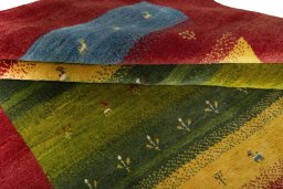 Full view of New Persian Gabbeh rug from Iran / Persia, 235 × 172 cm in Red tones