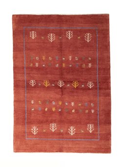 Full view of New Persian Gabbeh rug from Iran / Persia, 213 × 150 cm in Red tones