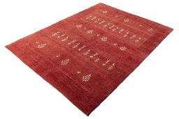 Corner detail of New Persian Gabbeh rug showing border pattern and Wool pile