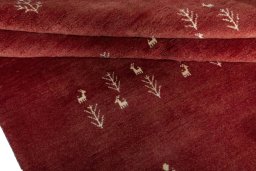 Full view of New Persian Gabbeh rug from Iran / Persia, 240 × 170 cm in Red tones