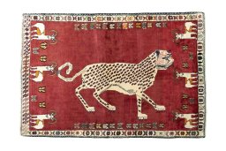 Full view of 2000s Persian Gabbeh rug from Iran / Persia, 190 × 130 cm in Red tones