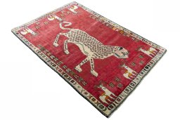 Close-up detail of 2000s Persian Gabbeh rug from Iran / Persia showing Wool weave