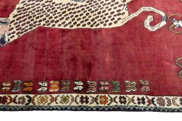 Close-up detail of 2000s Persian Gabbeh rug from Iran / Persia showing Wool weave