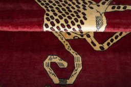 Full view of 2000s Persian Gabbeh rug from Iran / Persia, 190 × 130 cm in Red tones