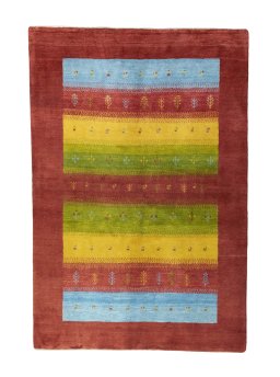 Full view of New Persian Gabbeh rug from Iran / Persia, 250 × 170 cm in Red tones