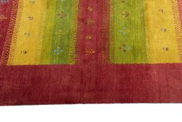Close-up detail of New Persian Gabbeh rug from Iran / Persia showing Wool weave