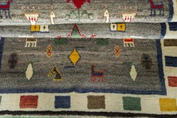 Full view of 2000s Persian Gabbeh rug from Iran / Persia, 173 × 130 cm in Gray tones