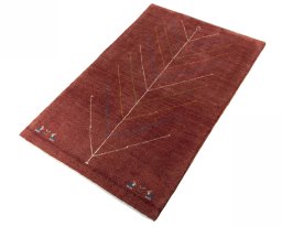 Corner detail of New Persian Gabbeh rug showing border pattern and Wool pile