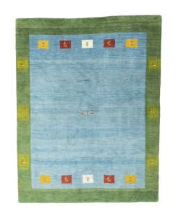 Full view of New Persian Gabbeh rug from Iran / Persia, 205 × 160 cm in Blue tones