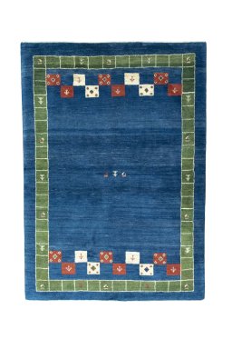 Full view of New Persian Gabbeh rug from Iran / Persia, 216 × 153 cm in Blue tones