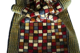 Corner detail of 2000s Persian Gabbeh rug showing border pattern and Wool pile