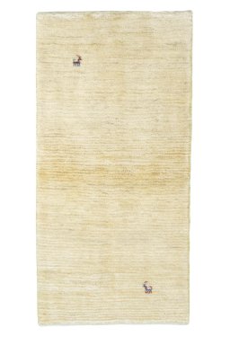 Full view of New Persian Gabbeh rug from Iran / Persia, 143 × 70 cm in Beige tones