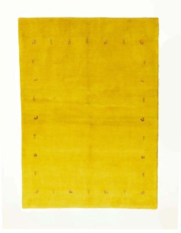 Full view of New Persian Gabbeh rug from Iran / Persia, 230 × 167 cm in Yellow tones