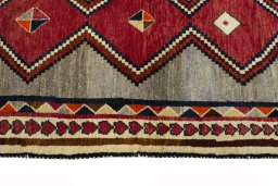 Close-up detail of 2000s Persian Gabbeh rug from Iran / Persia showing Wool weave