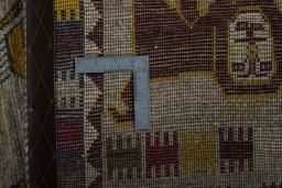 Close-up detail of 2000s Persian Gabbeh rug from Iran / Persia showing Wool weave