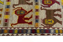 Close-up detail of 2000s Persian Gabbeh rug from Iran / Persia showing Wool weave