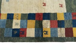 Close-up detail of New Persian Gabbeh rug from Iran / Persia showing Wool weave