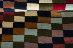Full view of 2000s Persian Gabbeh rug from Iran / Persia, 187 × 87 cm in Multi Color tones