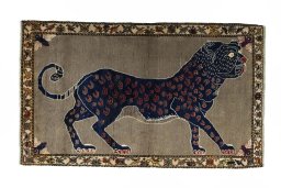 Full view of 2000s Persian Gabbeh rug from Iran / Persia, 187 × 110 cm in Gray tones