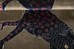 Full view of 2000s Persian Gabbeh rug from Iran / Persia, 187 × 110 cm in Gray tones