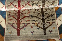 Full view of 2000s Persian Gabbeh rug from Iran / Persia, 150 × 102 cm in Multi Color tones