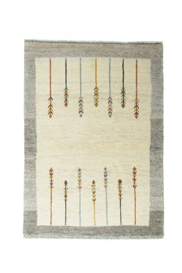 Full view of New Persian Gabbeh rug from Iran / Persia, 148 × 103 cm in Beige tones