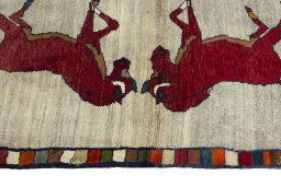 Close-up detail of 2000s Persian Gabbeh rug from Iran / Persia showing Wool weave