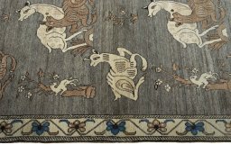 Close-up detail of 2000s Persian Gabbeh rug from Iran / Persia showing Wool weave