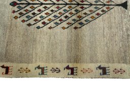 Close-up detail of 2000s Persian Gabbeh rug from Iran / Persia showing Wool weave