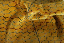 Corner detail of New Persian Gabbeh rug showing border pattern and Wool pile