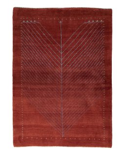 Full view of New Persian Gabbeh rug from Iran / Persia, 177 × 127 cm in Red tones