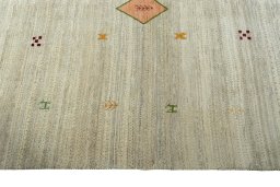 Close-up detail of New Persian Gabbeh rug from Iran / Persia showing Wool weave