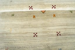 Full view of New Persian Gabbeh rug from Iran / Persia, 264 × 172 cm in Beige tones