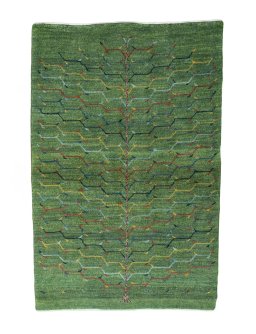 Full view of New Persian Gabbeh rug from Iran / Persia, 160 × 105 cm in Green tones