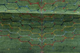 Full view of New Persian Gabbeh rug from Iran / Persia, 160 × 105 cm in Green tones