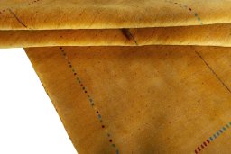 Full view of New Persian Gabbeh rug from Iran / Persia, 255 × 170 cm in Yellow tones