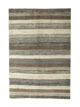 Full view of New Persian Gabbeh rug from Iran / Persia, 292 × 200 cm in Beige tones