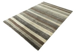 Corner detail of New Persian Gabbeh rug showing border pattern and Wool pile