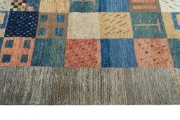 Close-up detail of New Persian Gabbeh rug from Iran / Persia showing Wool weave