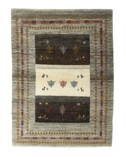 Full view of New Persian Gabbeh rug from Iran / Persia, 208 × 153 cm in Brown tones