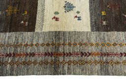 Close-up detail of New Persian Gabbeh rug from Iran / Persia showing Wool weave