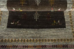 Full view of New Persian Gabbeh rug from Iran / Persia, 208 × 153 cm in Brown tones