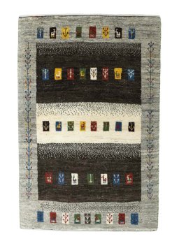 Full view of New Persian Gabbeh rug from Iran / Persia, 160 × 104 cm in Gray tones