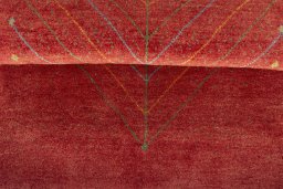 Full view of New Persian Gabbeh rug from Iran / Persia, 122 × 83 cm in Red tones