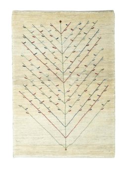 Full view of New Persian Gabbeh rug from Iran / Persia, 147 × 102 cm in Beige tones