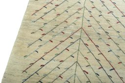 Backside of handmade New Persian Gabbeh rug showing knot structure and weave density