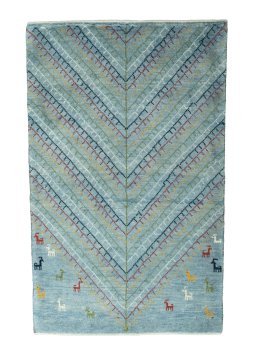 Full view of New Persian Gabbeh rug from Iran / Persia, 130 × 82 cm in Blue tones
