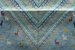 Full view of New Persian Gabbeh rug from Iran / Persia, 130 × 82 cm in Blue tones